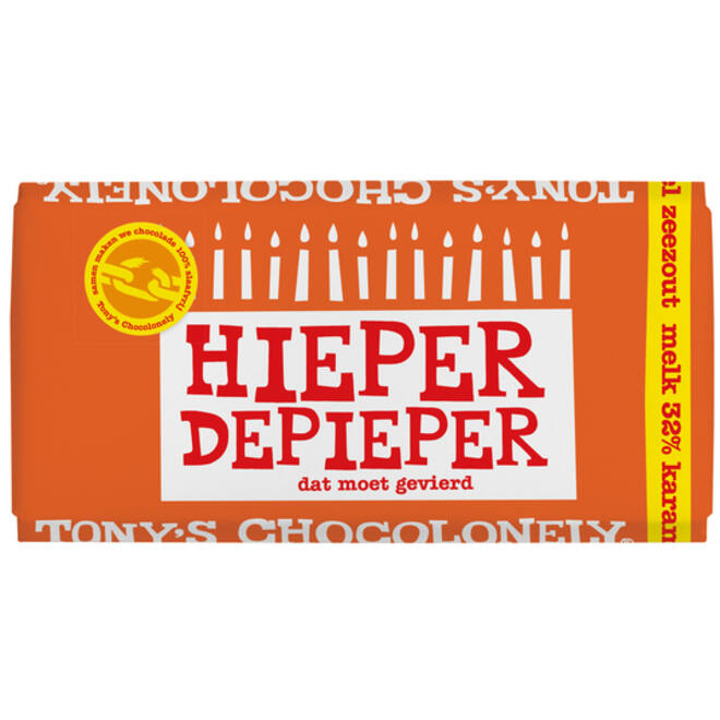 Chocolade Tony's Chocolonely melk karamel zeezout hieper de pieper reep 180gr