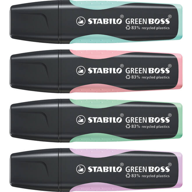 Markeerstift STABILO GREEN BOSS 6070/4 pastel assorti etui à 4 stuks
