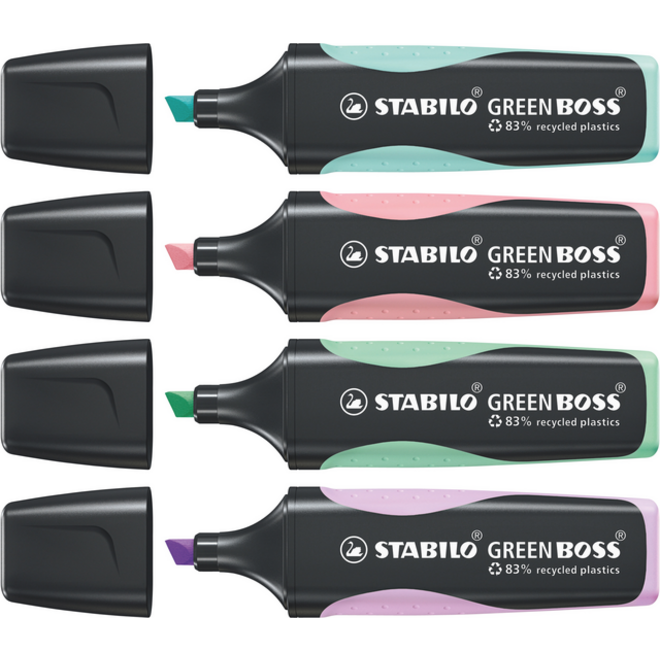 Markeerstift STABILO GREEN BOSS 6070/4 pastel assorti etui à 4 stuks