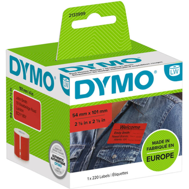 Etiket Dymo LabelWriter naamkaart 54x101mm 1 rol á 220 stuks rood