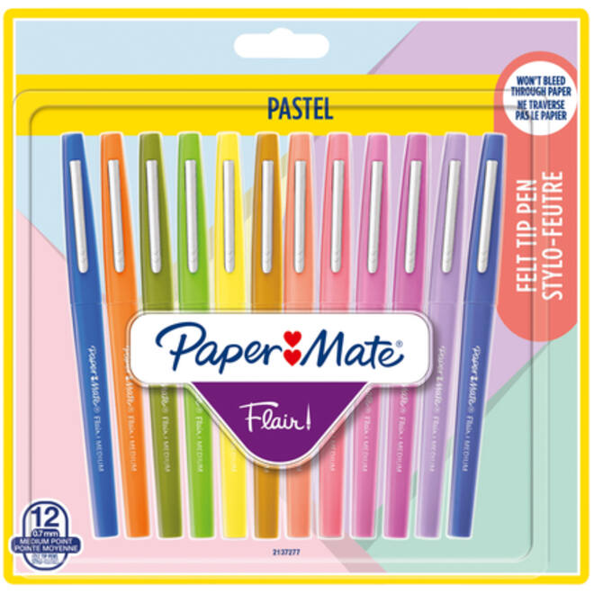 Fineliner Paper Mate Flair Pastel blister à 12 kleuren