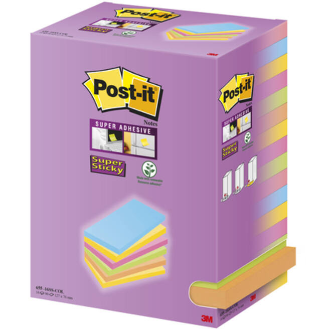 Memoblok Post-it 655 127x76mm assorti 16 stuks
