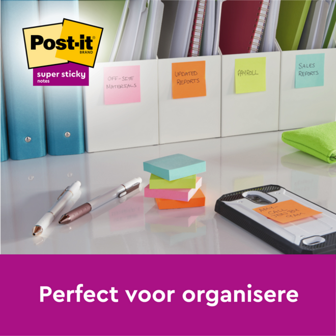 Memoblok Post-it Super Sticky 654 76x76mm color