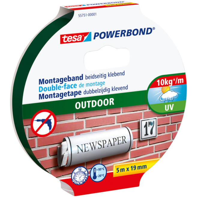 Montagetape tesa® Powerbond Outdoor dubbelzijdig 5mx19mm transparant