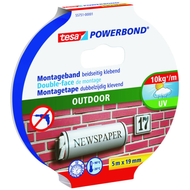 Montagetape tesa® Powerbond Outdoor dubbelzijdig 5mx19mm transparant