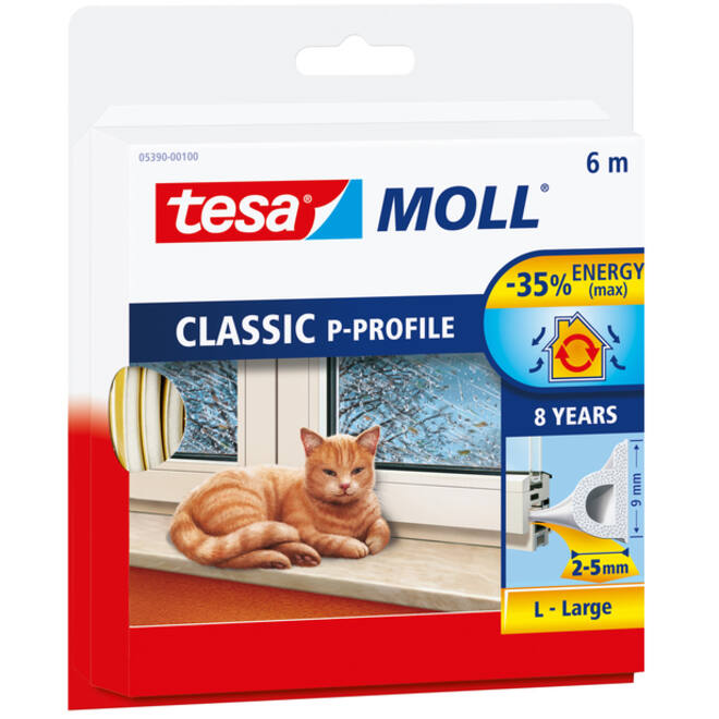 Tochtstrip Tesamoll® P-profiel rubber 6mx9mm wit