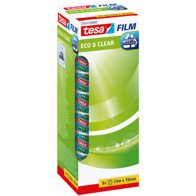 Plakband tesafilm® eco & clear 33mx19mm transparant 8 rollen