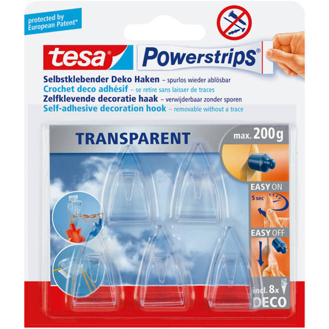 Haak tesa Powerstrips® Deco transparant zelfklevend 5 stuks