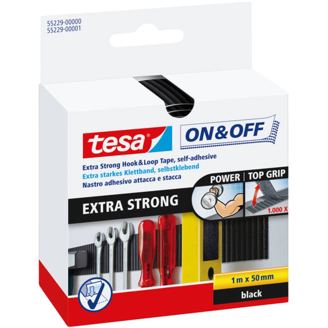 Klittenband tesa® On & Off 1mx50mm zelfklevend zwart