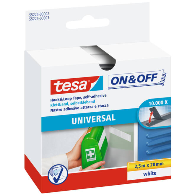 Klittenband tesa® On & Off 250cmx20mm zelfklevend wit