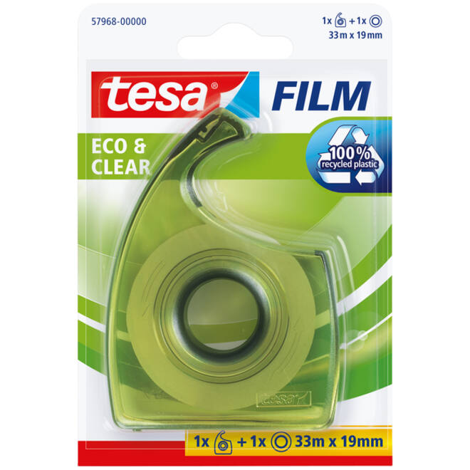Plakband handdispenser tesafilm® Eco & Clear 33mx19mm transparant blister