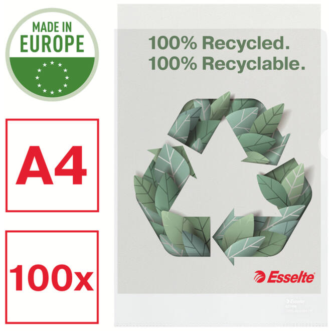 Insteekmap L-model Esselte A4 100% gerecycled 0.10mm transparant 100 stuks
