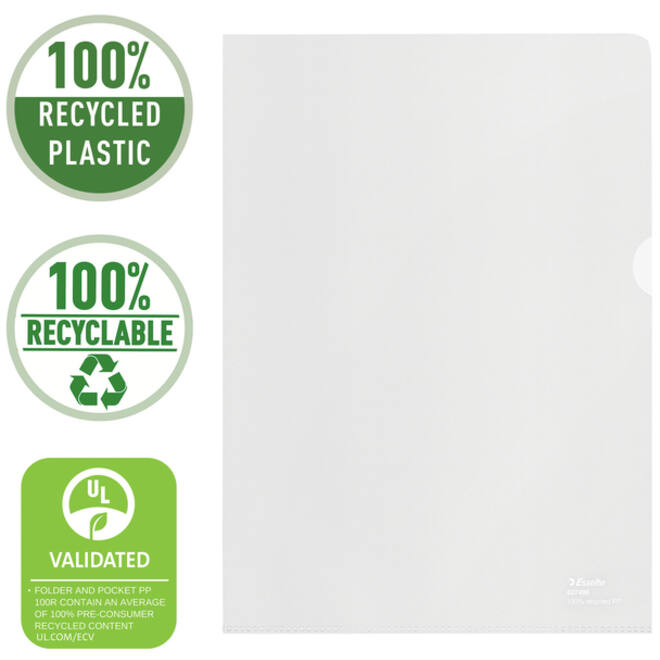 Insteekmap L-model Esselte A4 100% gerecycled 0.10mm transparant 100 stuks