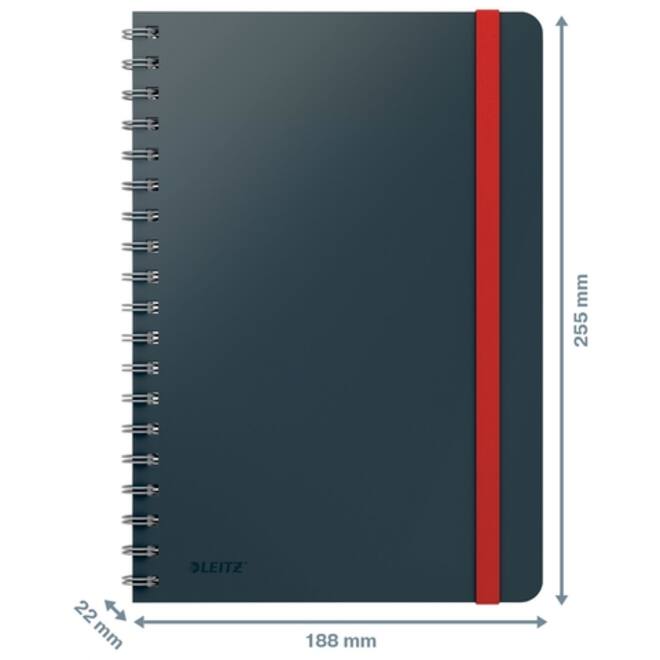 Notitieboek Leitz Cosy B5 160blz 100gr spiraal lijn grijs
