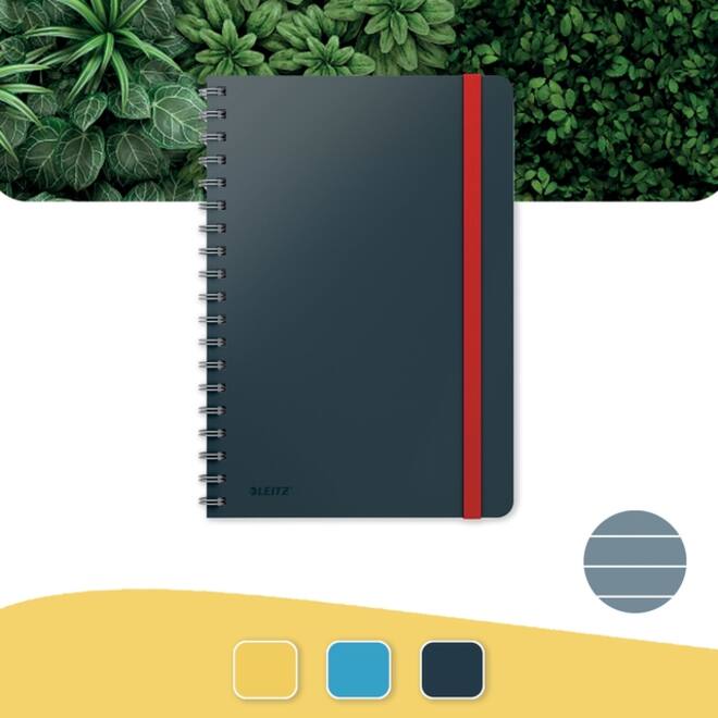 Notitieboek Leitz Cosy B5 160blz 100gr spiraal lijn grijs