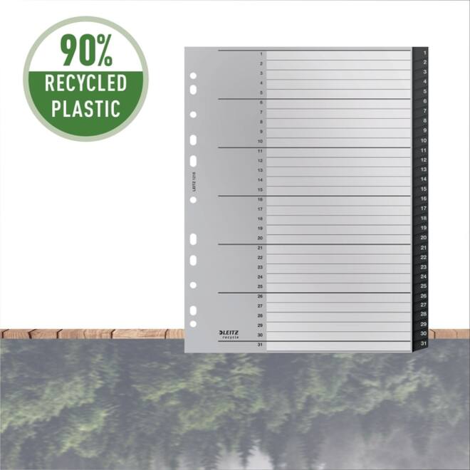 Tabblad Leitz Recycle A4 11-gaats 1-31 extra breed PP