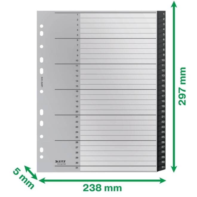 Tabblad Leitz Recycle A4 11-gaats 1-31 extra breed PP