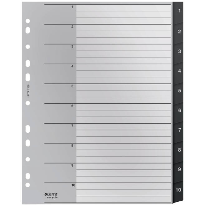 Tabblad Leitz Recycle A4 11-gaats 1-10 extra breed PP