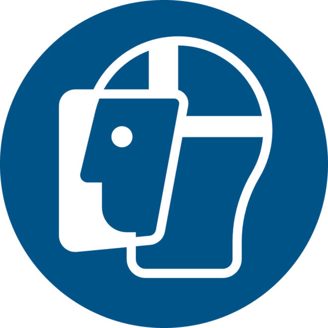 Pictogram bordje Djois Gelaatsbescherming verplicht Ø 200mm Blauw