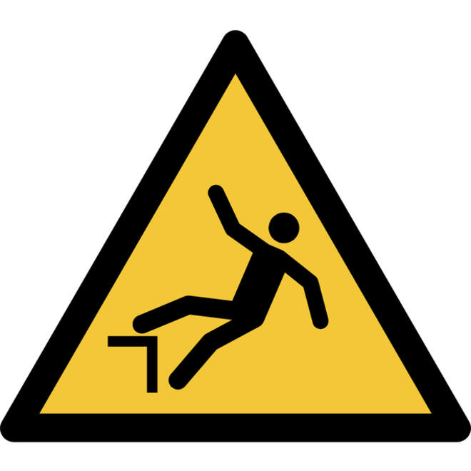 Pictogram bordje Djois Waarschuwing: valgevaar 200 x 176 mm Geel