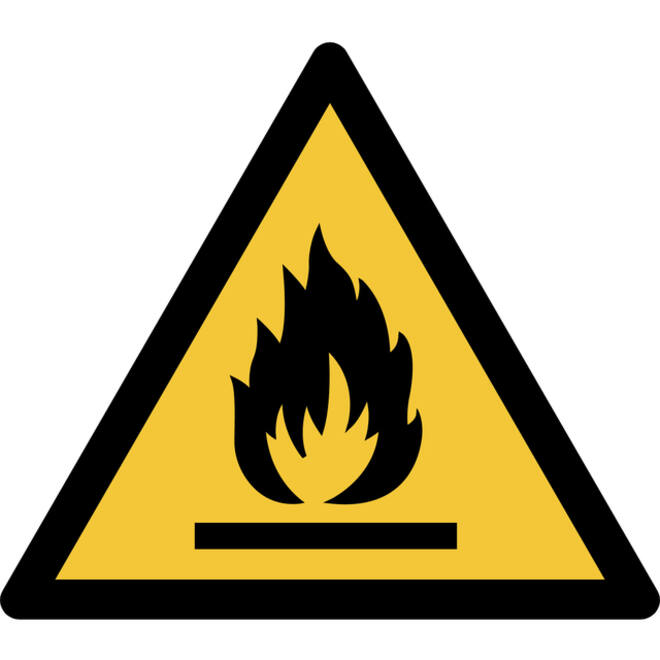Pictogram bordje Djois Waarschuwing: ontvlambaar 200x176mm Geel