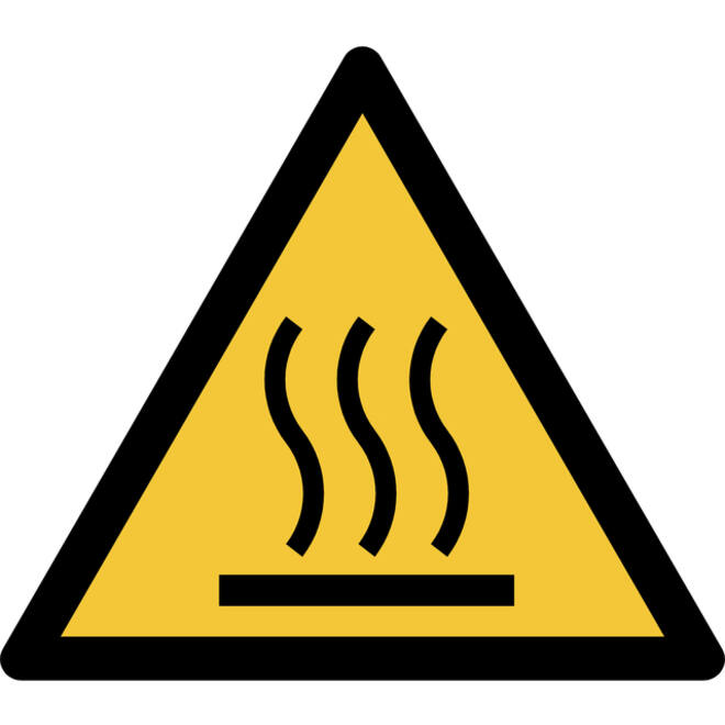 Pictogram bordje Djois Waarschuwing: heet oppervlak 200x176mm Geel