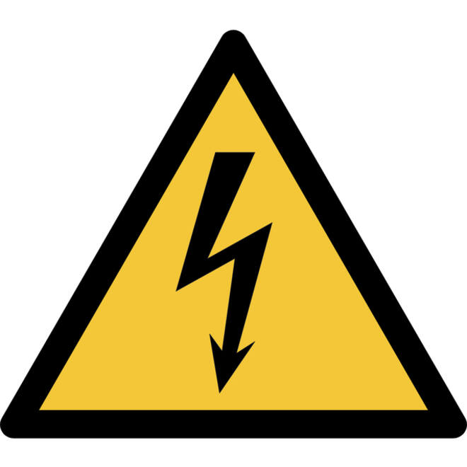 Pictogram bordje Djois Waarschuwing: elektrische spanning 200x176mm geel