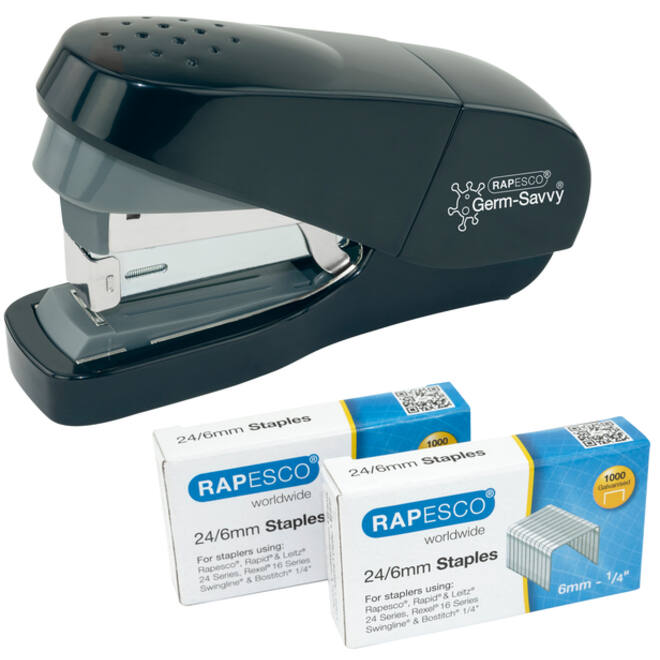 Nietmachine Rapesco antibacterieel flat clinch 35vel 24/6mm zwart