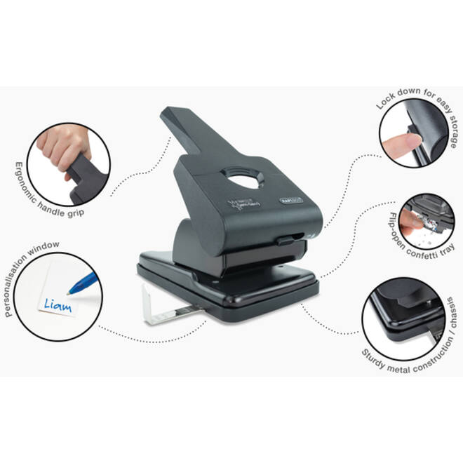 Perforator Rapesco HD865-P antibacterieel 2-gaats zwart