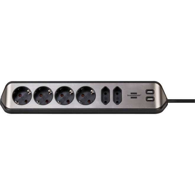 Stekkerdoos Brennenstuhl bureau Estilo 6 voudig inclusief 2 USB 2 meter zwart/zilver