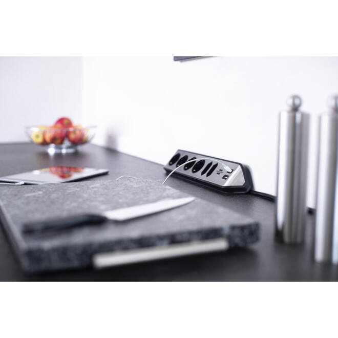 Stekkerdoos Brennenstuhl bureau Estilo 6 voudig inclusief 2 USB 2 meter zwart/zilver