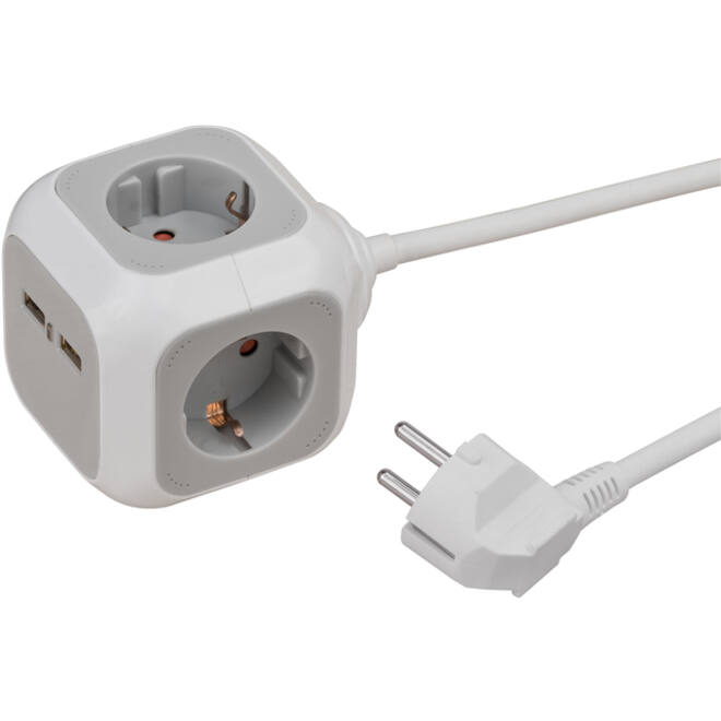 Stekkerblok Brennenstuhl 4 voudig inclusief 2 USB 140cm wit/grijs