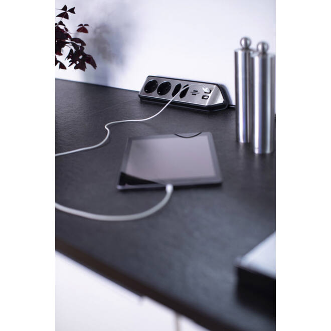 Stekkerdoos Brennenstuhl bureau Estilo 4 voudig inclusief 2 USB 2 meter zwart/zilver