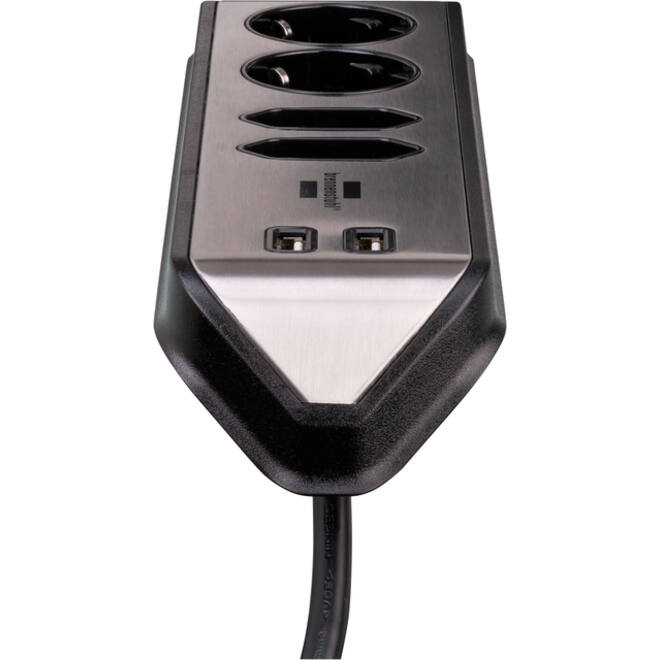 Stekkerdoos Brennenstuhl bureau Estilo 4 voudig inclusief 2 USB 2 meter zwart/zilver