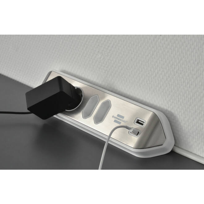 Stekkerdoos Brennenstuhl bureau Estilo 4 voudig inclusief 2 USB 2 meter wit/zilver