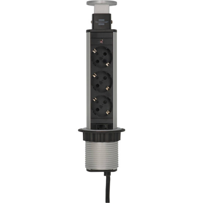 Stekkerdoos Brennenstuhl toren 3 voudig 2 meter zwart/zilver