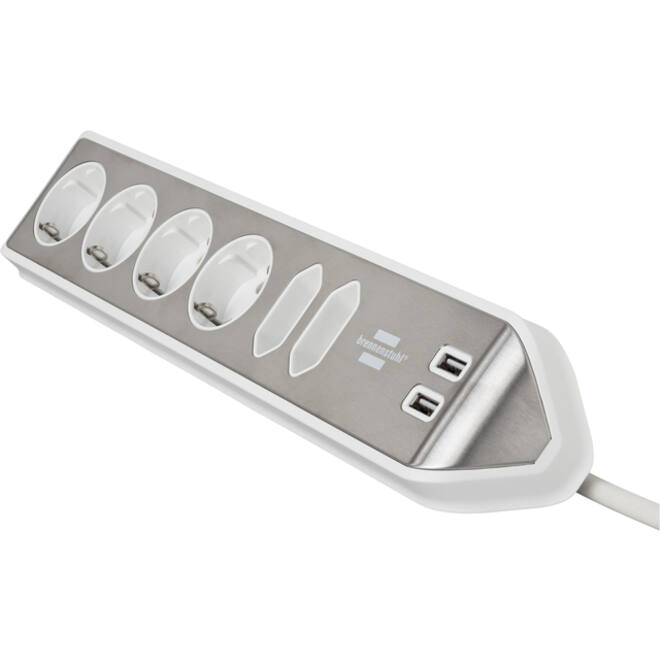 Stekkerdoos Brennenstuhl bureau Estilo 6 voudig inclusief 2 USB 200cm wit/zilver
