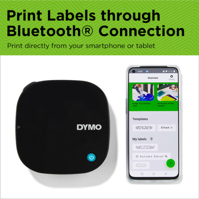 Labelprinter Dymo LetraTag 200B draagbaar bluetooth 12mm zwart display