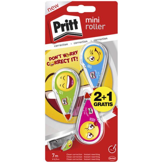 Correctieroller Pritt mini flex 4,2mmx7m Emoji blister 2+1 gratis