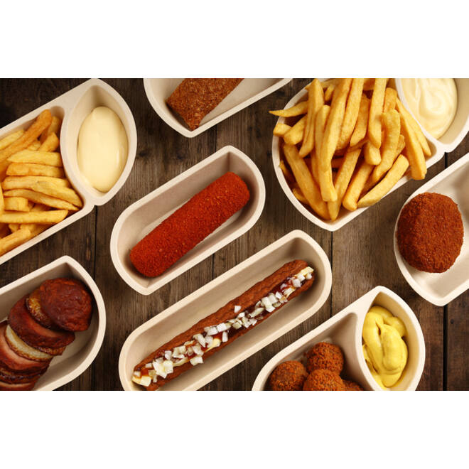 Snackbakje IEZZY A13 suikerriet PFAS-vrij 168x111x36mm 50 stuks