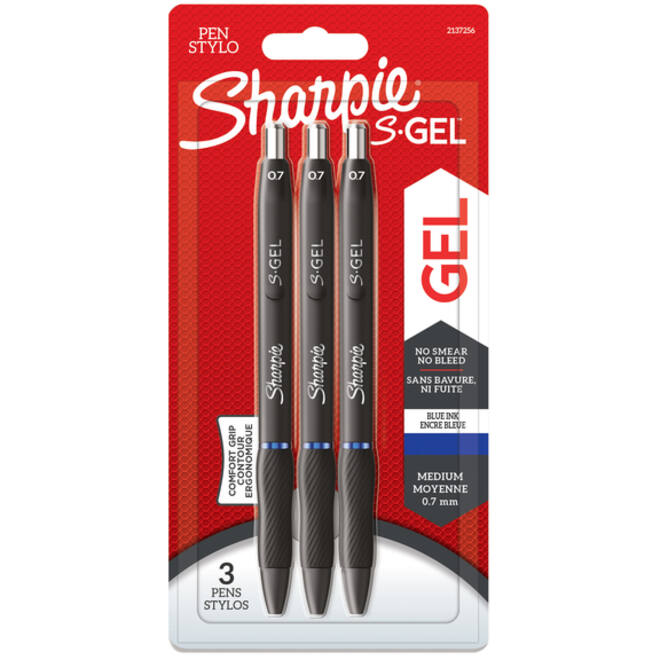 Gelschrijver Sharpie S-gel medium blauw blister à 3 stuks