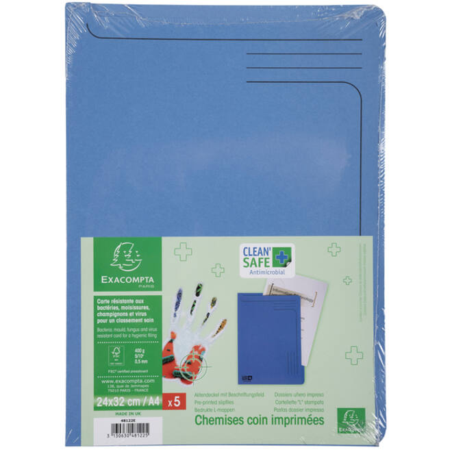 Insteekmap Exacompta L-model Clean'Safe bedrukt blauw 5 stuks