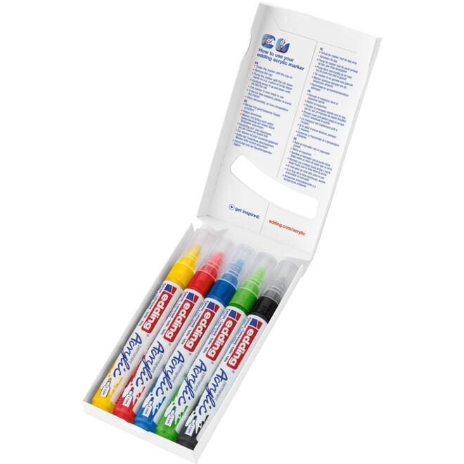 Acrylmarker edding e-5100 medium basis assorti set à 5 stuks