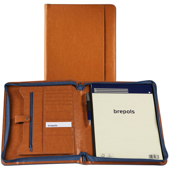 Schrijfmap Brepols Palermo Fashion A4 met rits camel