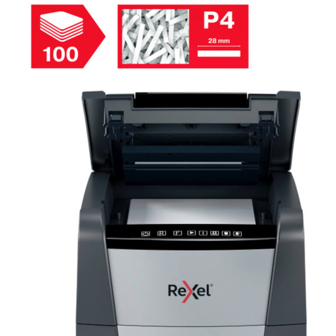 Papiervernietiger Rexel Optimum Auto+ 100X P4 snippers 4x28mm