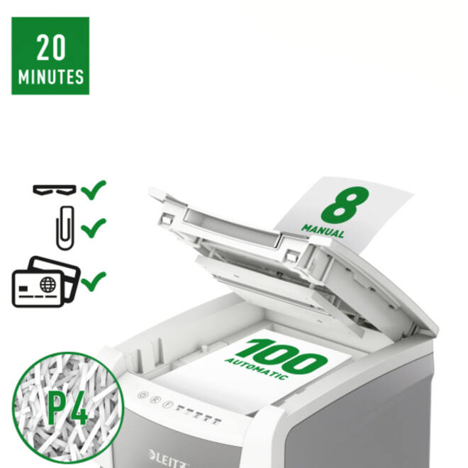Papiervernietiger Leitz IQ Auto+ Small Office 100 P4 snippers 4x28mm