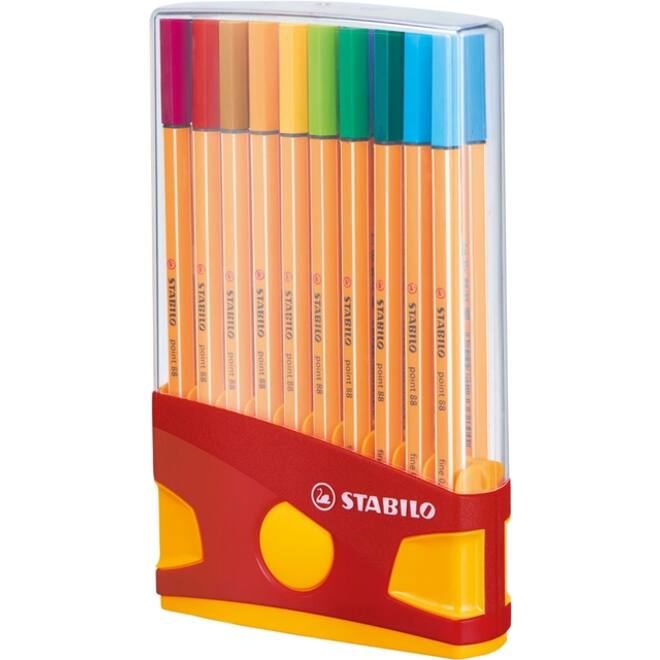 Fineliner STABILO point 88 ColorParade rollerset geel/rood fijn assorti etui à 20 stuks