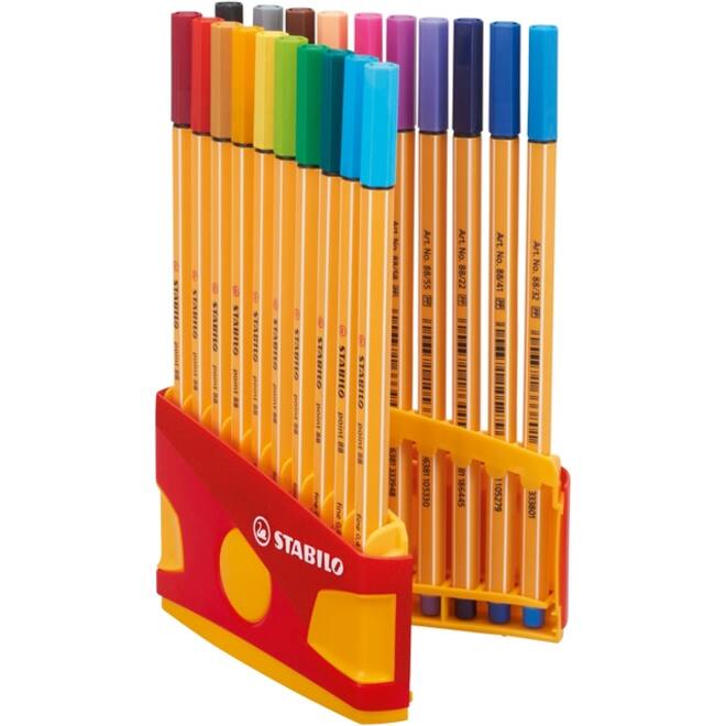 Fineliner STABILO point 88 ColorParade rollerset geel/rood fijn assorti etui à 20 stuks