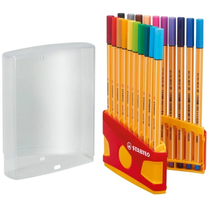 Fineliner STABILO point 88 ColorParade rollerset geel/rood fijn assorti etui à 20 stuks