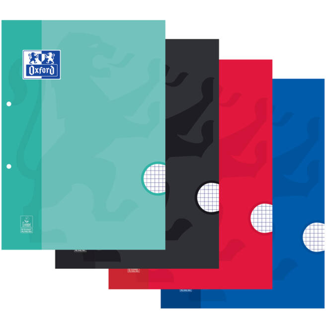 Cursusblok Oxford School A4 ruit 5x5mm 2-gaats 200 pagina's 80gr assorti